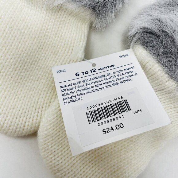 Janie and Jack Baby Girls Size 6-12 Months Faux Fur Trim Mittens in Ivory $24 - Picture 6 of 8